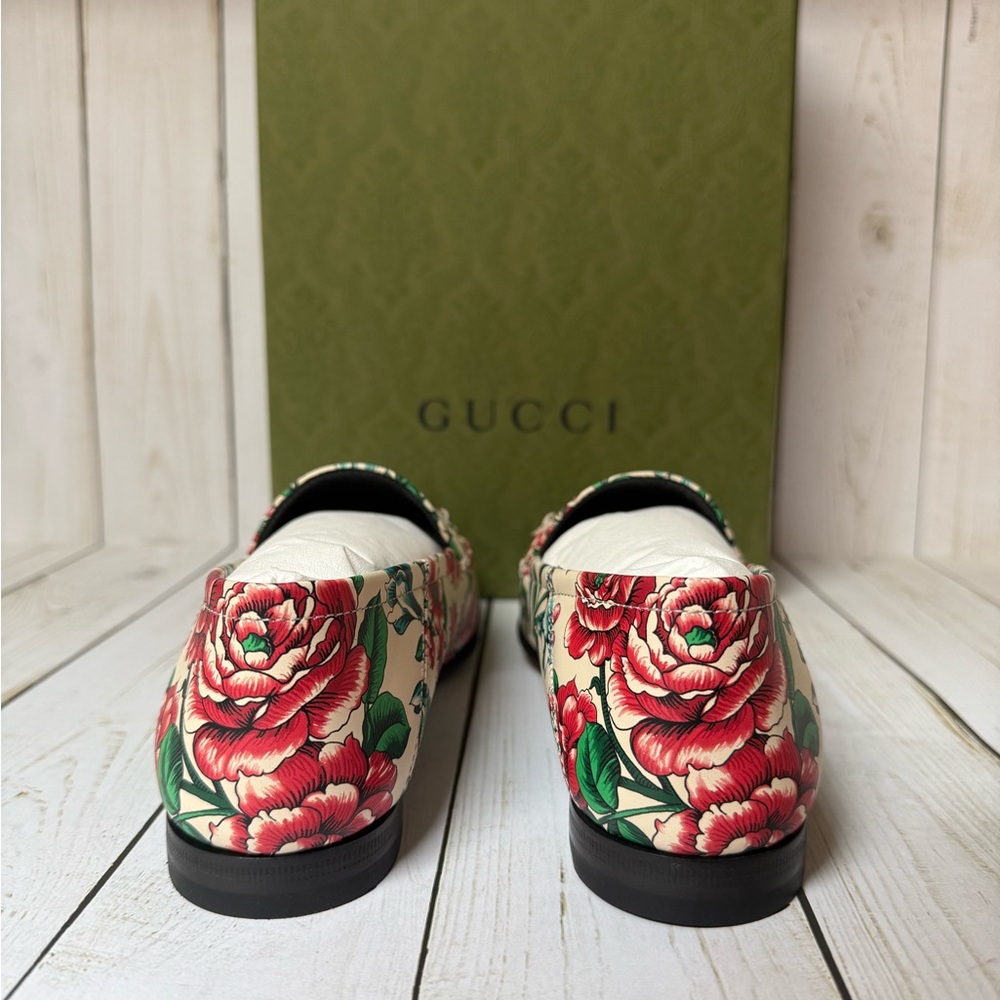 Gucci Floral Print Leather Horsebit Jordaan Loafer Multicolor Sz 37 / 7 - Picture 9 of 15